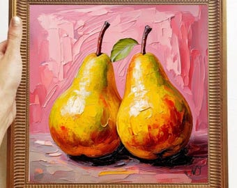 Pear Painting ORIGINAL ART on Canvas Custom Order Textured Oil Artwork Kitchen Wall Decor Impasto Unique Gifts for Her