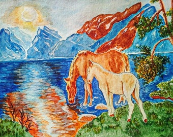 ジャンプする馬の水彩画 乗馬アート アクリル壁掛け時計 - Etsy 日本