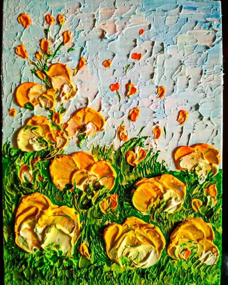 California Poppy Painting ORIGINAL Art Textured Oil Impasto Artwork 8x6 ...