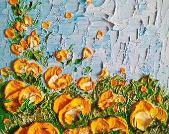 California Poppy Painting ORIGINAL Art on Canvas Custom Order Textured 3D Oil Artwork Impasto Unique Gifts for Her VERY BEAUTIFUL!