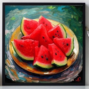 Watermelon Painting ORIGINAL ART on Canvas Custom Order Textured Oil Artwork Kitchen Wall Decor Impasto Unique Gifts for Her
