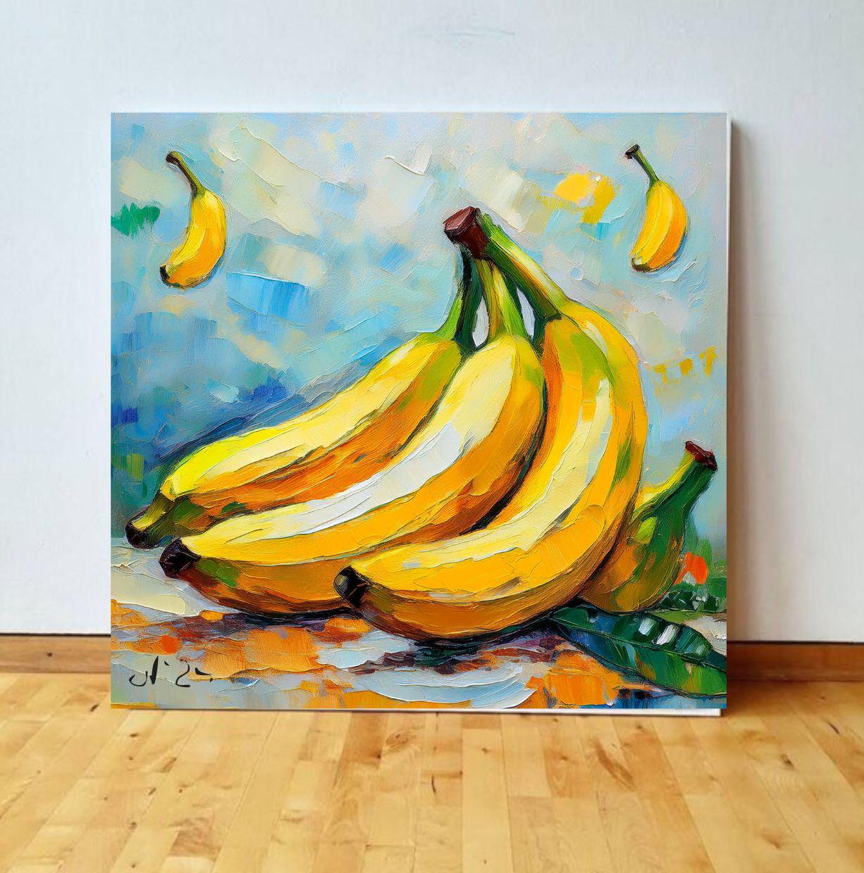 バナナの絵画 キャンバスに描かれたオリジナルアート テクスチャード