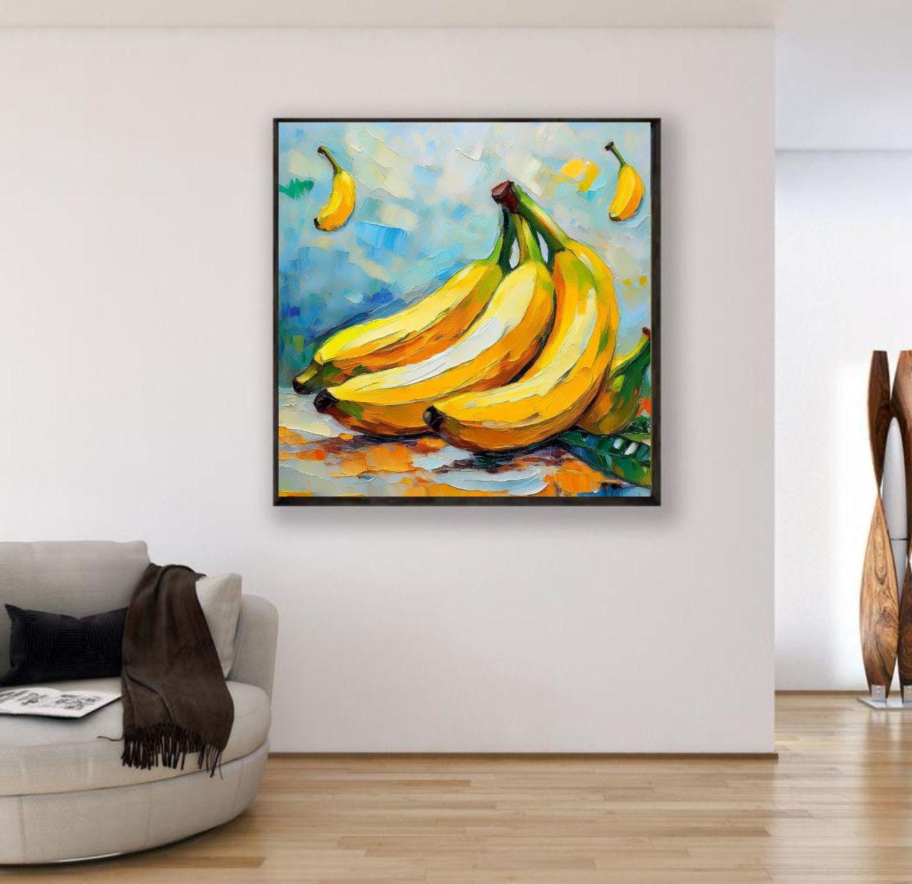バナナの絵画 キャンバスに描かれたオリジナルアート テクスチャード