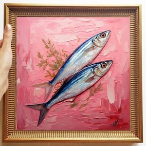 Sardine Painting ORIGINAL ART on Canvas Custom Order Textured Oil Artwork Kitchen Wall Decor Impasto  Unique Gifts for Her