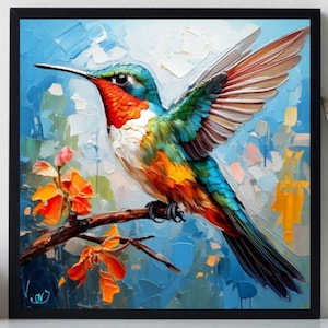 Hummingbird Painting ORIGINAL ART on Canvas Custom Order Textured Oil Artwork Animal Wall Decor Impasto Unique Gifts for Her Very Beautiful!