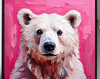 クマのオリジナル絵画、クマの家族、野生の自然アート、ギフトの