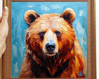 Bear Textured Impasto Painting: Original Oil Artwork on Canvas Custom Order
