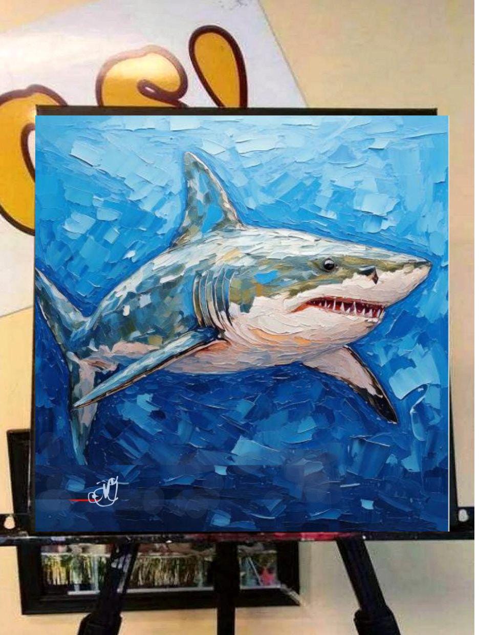 サメの絵画 キャンバスに描かれたオリジナルアート カスタムオーダー