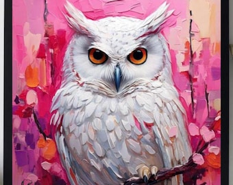 Owl Painting ORIGINAL ART on Canvas Custom Order Textured Oil Artwork Animal Wall Decor Impasto  Unique Gifts for Her Very Beautiful!
