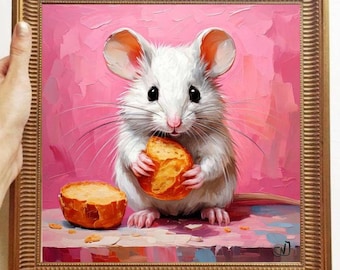 Mouse Painting ORIGINAL ART on Canvas Textured Oil Artwork Animal Wall Decor Impasto Unique Gifts for Her Very Beautiful!