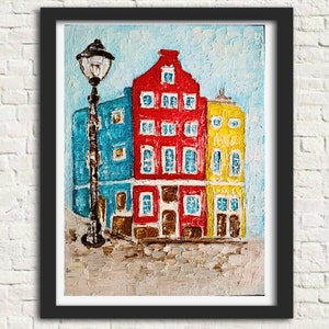 Amsterdam Painting ORIGINAL ART Textured Oil Artwork 6x8 in Impasto Unique Gifs for Her