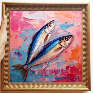 Sardine Painting ORIGINAL ART on Canvas Custom Order Textured Oil Artwork Kitchen Wall Decor Impasto Unique Gifts for Her