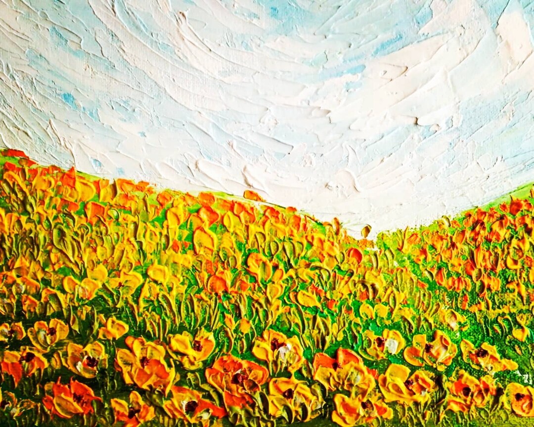California Poppy Painting ORIGINAL Oil Artwork Impasto Textured Art 6x8 ...