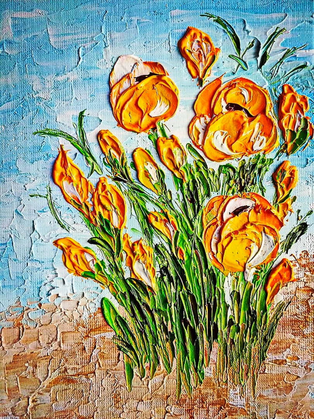 California Poppy Painting ORIGINAL Art Textured Oil Artwork Impasto 8x6 ...