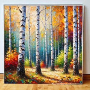 Birch Trees Painting ORIGINAL ART on Canvas Textured Oil Artwork Custom Order Impasto Personalized gifts Very Beautiful!