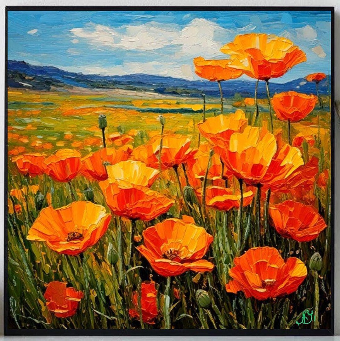 California Poppy Painting ORIGINAL ART on Canvas Custom Order Textured ...