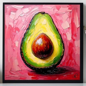 Avocado Painting ORIGINAL ART on Canvas Custom Order Textured Oil Artwork Kitchen Wall Decor Impasto Unique Gifts for Her