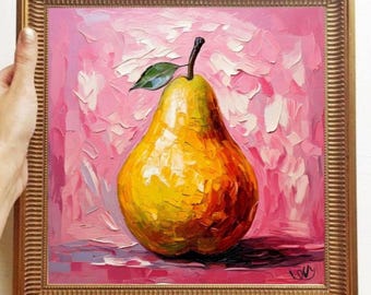 Pear Painting ORIGINAL ART on Canvas Custom Order Textured Oil Artwork Kitchen Wall Decor Impasto Unique Gifts for Her