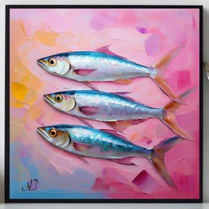 Sardine Painting ORIGINAL ART on Canvas Custom Order Textured Oil Artwork Kitchen Wall Decor Impasto  Unique Gifts for Her