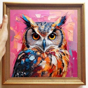 Owl Painting ORIGINAL ART on Canvas Custom Order Textured Oil Artwork Animal Wall Decor Impasto  Unique Gifts for Her Very Beautiful!