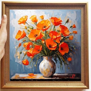 California Poppy Painting ORIGINAL ART on Canvas Custom Order Textured Oil Artwork Impasto Unique Gifts for Her Very Beautiful!
