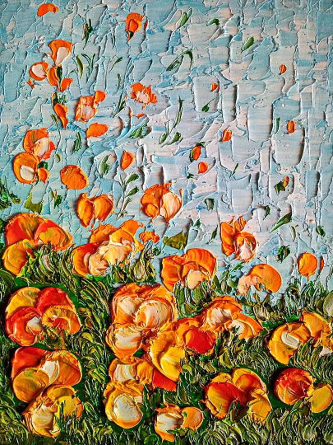 California Poppy Painting ORIGINAL ART Impasto Textured Oil Artwork 9x7 ...