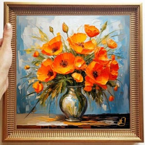 California Poppy Painting ORIGINAL ART on Canvas Custom Order Textured Oil Artwork Impasto Unique Gifts for Her Very Beautiful!