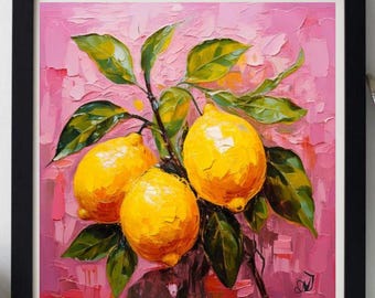 Lemon Painting ORIGINAL ART on Canvas Custom Order Textured Oil Artwork Kitchen Wall Decor Impasto  Unique Gifts for Her