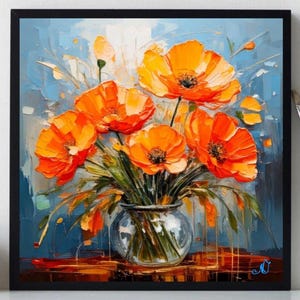 California Poppy Painting ORIGINAL ART on Canvas Custom Order Textured Oil Artwork  Impasto Unique Gifts for Her Very Beautiful!