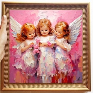 Angels Painting ORIGINAL ART on Canvas Textured Oil Artwork Impasto Unique Gifts for Her Very Beautiful!