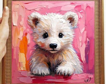 Bear Painting ORIGINAL ART on Canvas Custom Order Textured Oil Artwork Animal Wall Decor Impasto