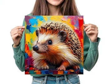 ハリネズミの絵画 キャンバスに描かれたオリジナルアート テクスチャー