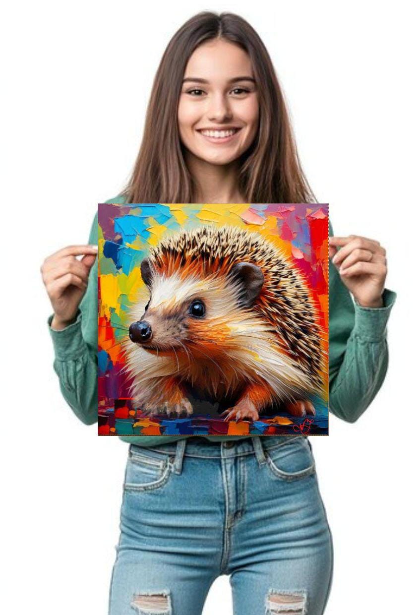 ハリネズミの絵画 キャンバスに描かれたオリジナルアート テクスチャー