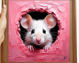 Pintura de ratón ARTE ORIGINAL sobre lienzo Obra de arte al óleo texturizada Pedido personalizado Decoración de pared de animales Impasto Regalos únicos para ella ¡Muy hermoso!