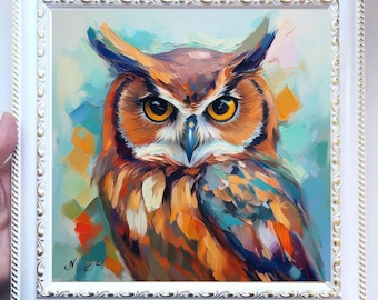 Owl Painting ORIGINAL ART on Canvas Custom Order Textured Oil Artwork Animal Wall Decor Impasto Unique Gifts for Her Very Beautiful!