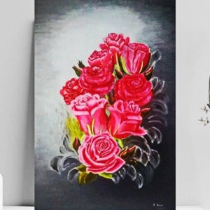 Roses Painting ORIGINAL ART on Canvas Oil Artwork 24x16 Wall Decor Impressionism Personalized Gifts for Her