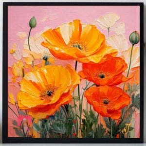 California Poppy Painting ORIGINAL ART on Canvas Custom Order Textured Oil Artwork Impasto Unique Gifts for Her Very Beautiful!