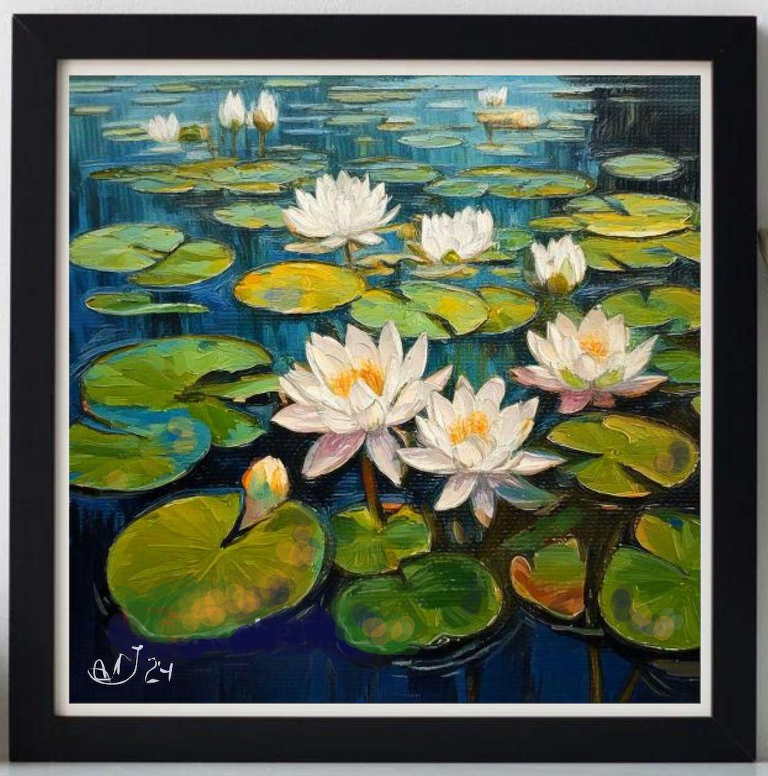 Water Lilies Painting ORIGINAL ART on Canvas Textured Oil Artwork ...