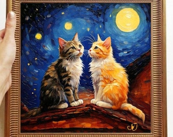 Cats Painting ORIGINAL ART on Canvas Custom Order Textured Oil Artwork Animal Wall Decor Impasto Unique Gifts for Her Very Beautiful!