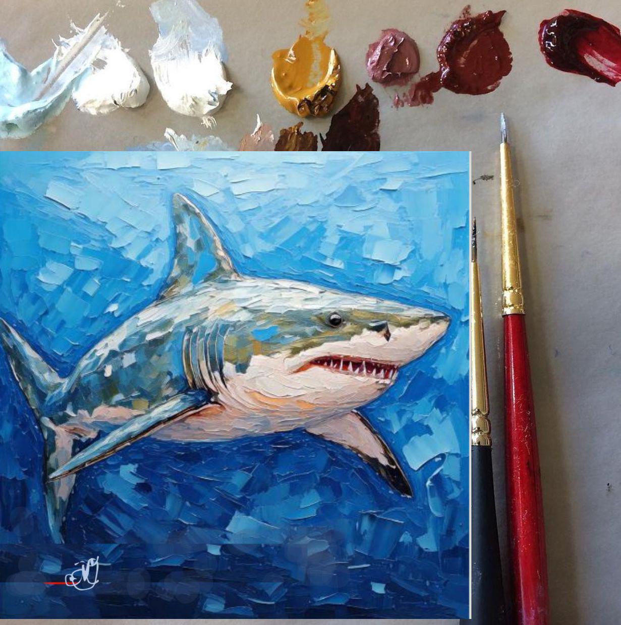 サメの絵画 キャンバスに描かれたオリジナルアート カスタムオーダー