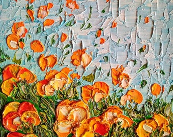 California Poppy Painting su tela ARTE ORIGINALE Ordine personalizzato Impasto Paintng 3D Textured Artwork Pittura a olio Regalo unico per lei