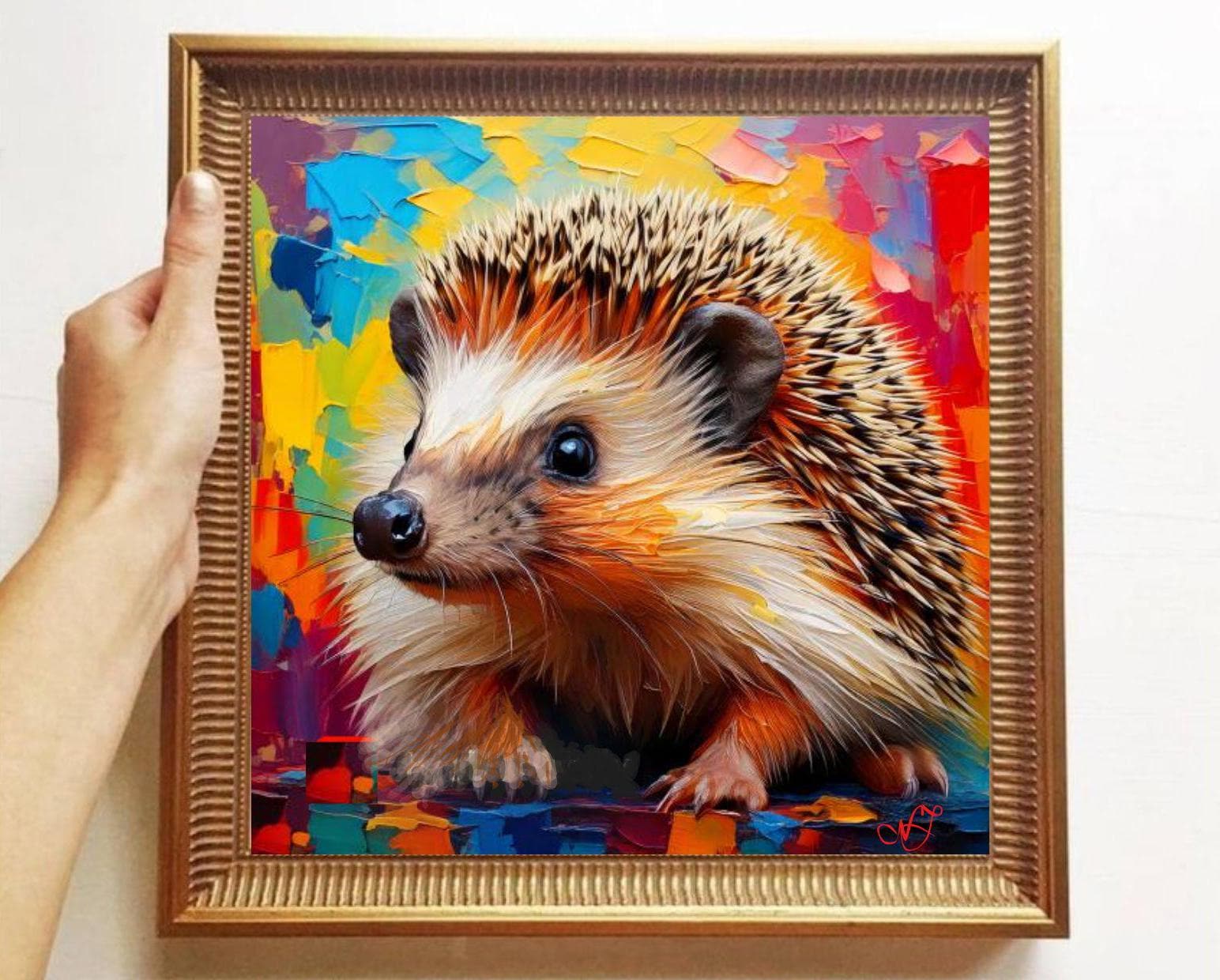 ハリネズミの絵画 キャンバスに描かれたオリジナルアート テクスチャー