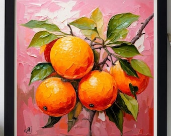 Orange Painting ORIGINAL ART on Canvas Custom Order Textured Oil Artwork Kitchen Wall Decor Impasto  Unique Gifts for Her