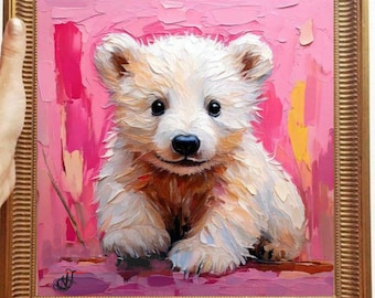 クマのオリジナル絵画、クマの家族、野生の自然アート、ギフトの