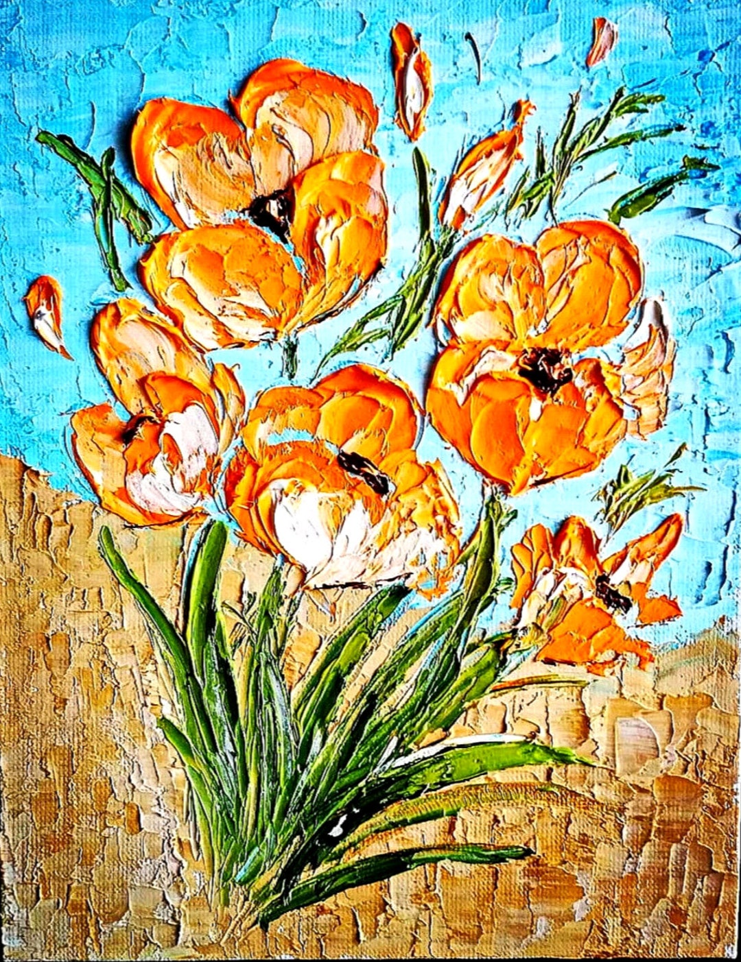 California Poppy Painting ORIGINAL Art Textured Oil Artwork Impasto 8x6 ...