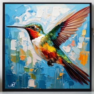 Hummingbird Painting ORIGINAL ART on Canvas Custom Order Textured Oil Artwork Animal Wall Decor Impasto Unique Gifts for Her Very Beautiful!