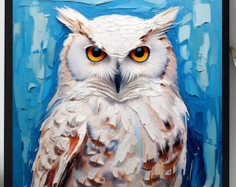 Owl Painting ORIGINAL ART on Canvas Custom Order Textured Oil Artwork Animal Wall Decor Impasto  Unique Gifts for Her Very Beautiful!