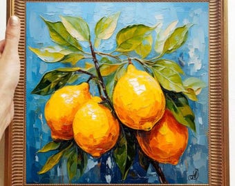 Lemon Painting ORIGINAL ART on Canvas Custom Order Textured Oil Artwork Kitchen Wall Decor Impasto  Unique Gifts for Her