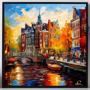 Amsterdam Painting ORIGINAL ART on Canvas Custom Order Textured Oil Artwork Impasto  Personalized gifts Very Beautiful!