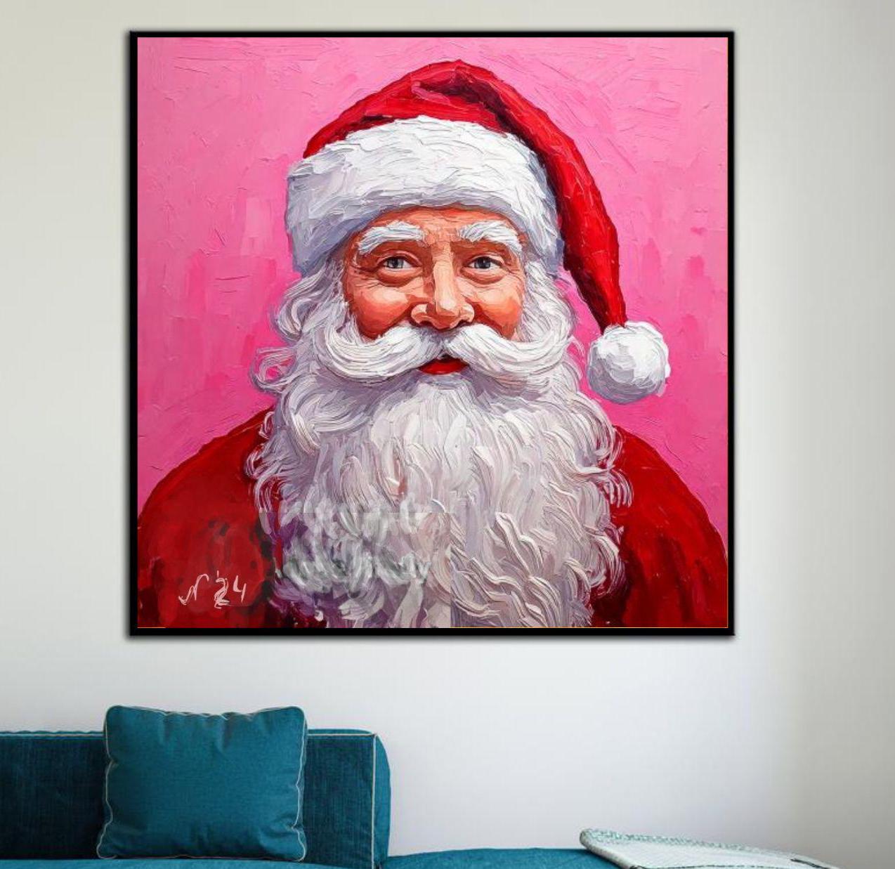 サンタの絵画 キャンバスに描かれたオリジナルアート テクスチャ加工の